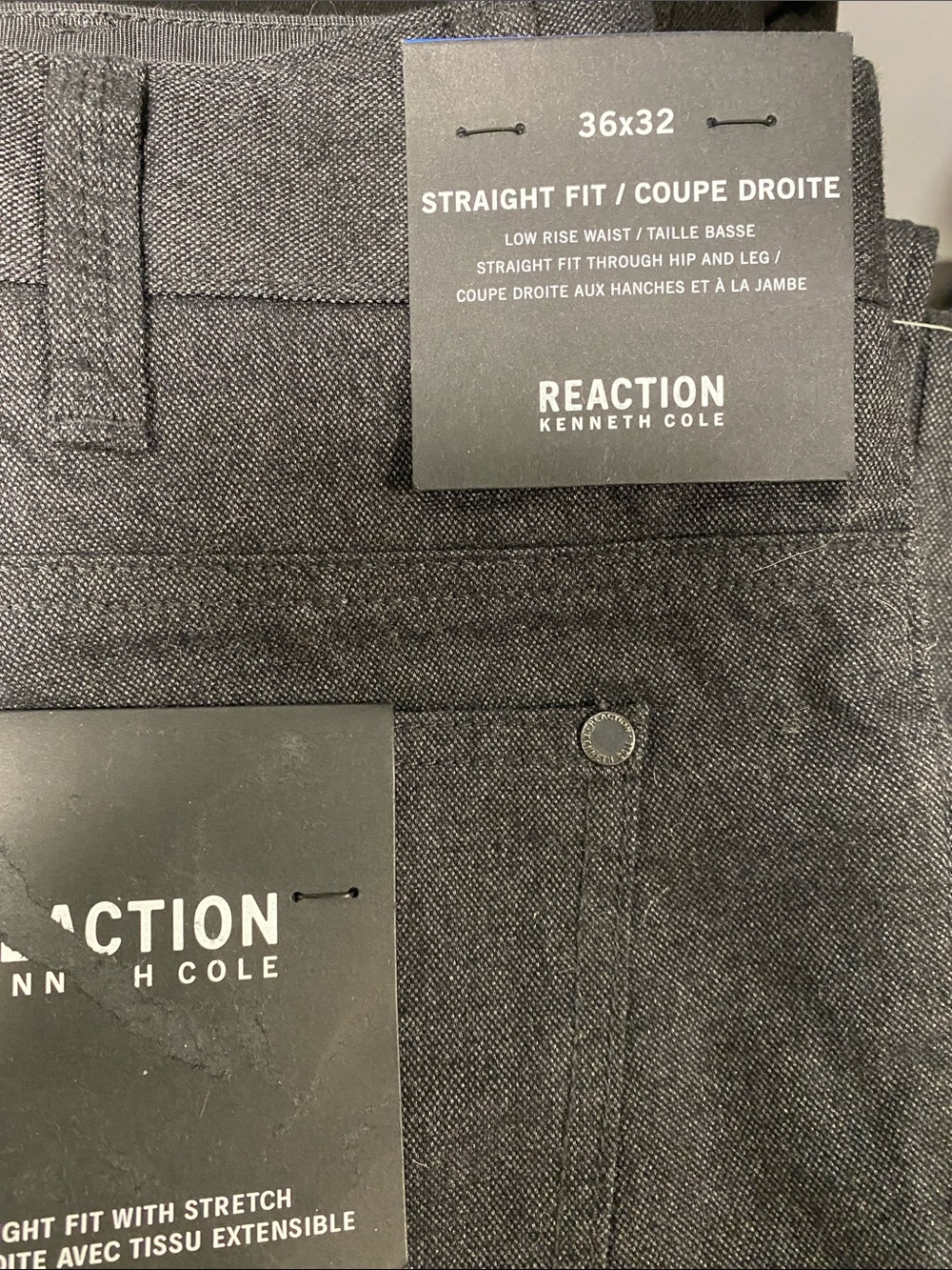 Reaction Kenneth Cole Charcoal Straight Fit Pants. 36 x 32